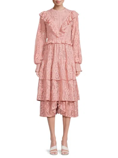 Rachel Parcell Women's Ruffle Tiered Lace Midi Dress In Pink