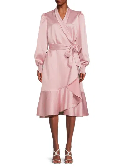 Rachel Parcell Women's Satin Midi Wrap Dress In Silver Pink