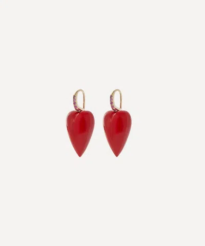 Rachel Quinn 14ct Gold Coral Heart Drop Earrings