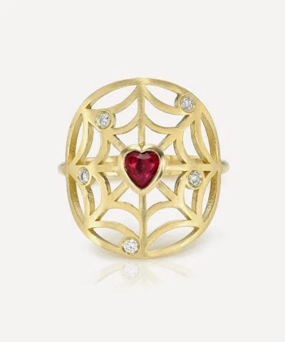 Rachel Quinn 14ct Gold Diamond And Ruby Web Of Love Ring