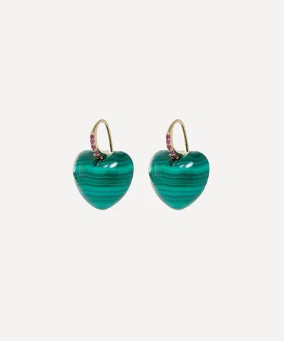 Rachel Quinn 14ct Gold Malachite Heart Dollop Drop Earrings
