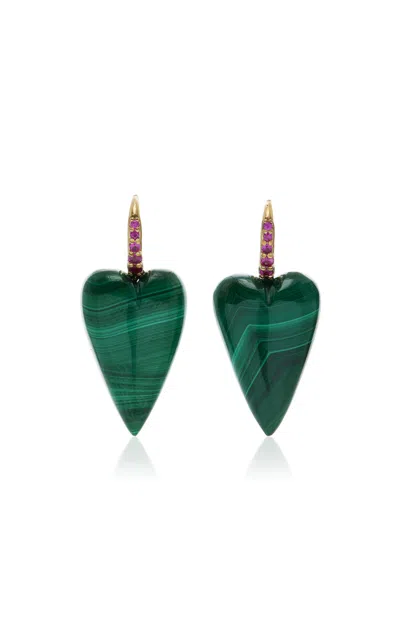 Rachel Quinn 14k Yellow Gold Sapphire Malachite Earrings In Green