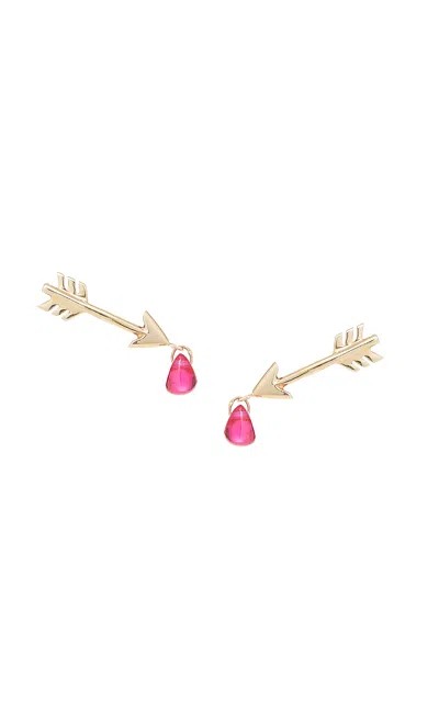 Rachel Quinn Artemis Arrow 14k Yellow Gold Ruby Earrings