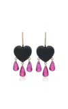 Rachel Quinn Bleeding Heart 14k Yellow Gold Onyx Earrings In Black