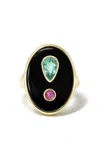 Rachel Quinn One-of-a-kind Silver And 18k Yellow Gold Multi-stone Ring In Black