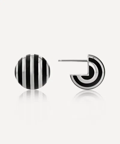 Rachel Quinn Sterling Silver Striped Ball Button Huggie Hoop Earrings