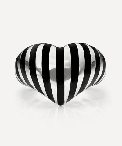 Rachel Quinn Sterling Silver Striped Chubby Heart Ring