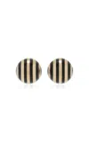 Rachel Quinn Striped Ball Button14k Yellow Gold Black Enamel Earrings