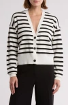 Rachel Rachel Roy Basic Button Cardigan In Ivory/black Stripe
