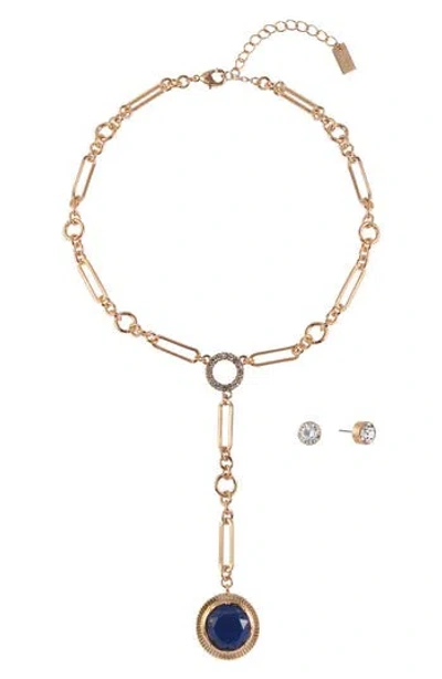 Rachel Rachel Roy Chain Lariat Necklace & Stud Earrings Set