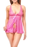 Rachel Rachel Roy Deep Plunge Split Babydoll Chemise In Fuchsia