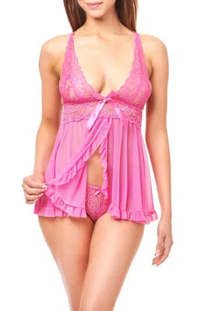 Rachel Rachel Roy Deep Plunge Split Babydoll Chemise In Fuchsia