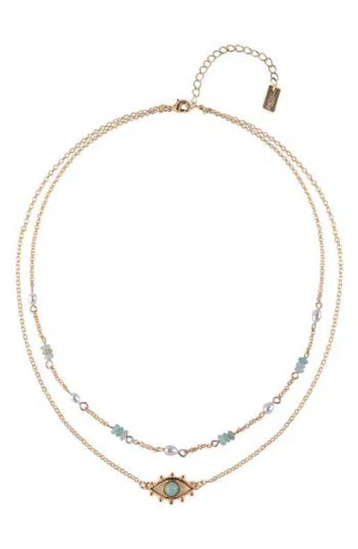 Rachel Rachel Roy Faux Pearl & Stone Evil Eye Pendant Layered Necklace In Gold