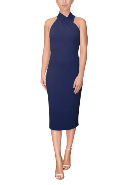 Rachel Rachel Roy Harland Crossover Halter Midi Dress In Blue