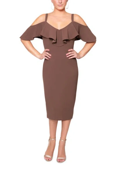 Rachel Rachel Roy Marcella Off The Shoulder Ruffle Midi Dress In Brown