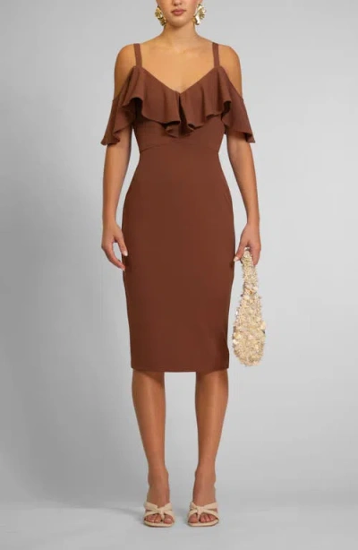 Rachel Rachel Roy Marcella Off The Shoulder Ruffle Midi Dress In Brown