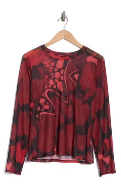 Rachel Rachel Roy Mesh Long Sleeve T-shirt In Red Print