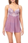 Rachel Rachel Roy Molded Cup Lace Babydoll Chemise In Grape