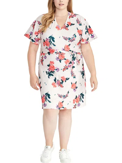 Rachel Rachel Roy Plus Andrea Womens V-neck Kimono Sleeve Midi Dress In Multi