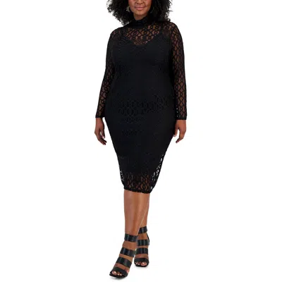Rachel Rachel Roy Plus Lydia Womens Mesh Midi Cocktail And Party Dress In Black