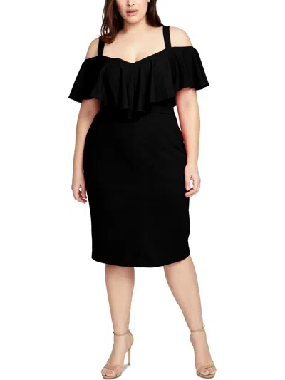 Rachel Rachel Roy Plus Marcella Womens Cold Shoulder Flounce Cocktail Dress In Black