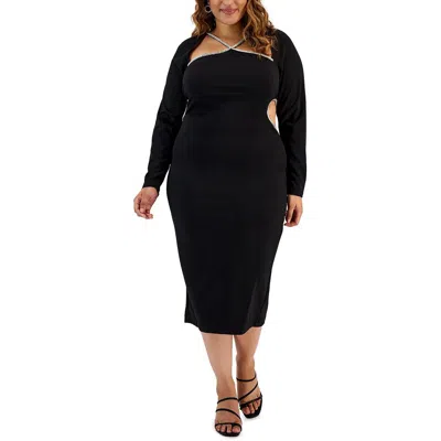 Rachel Rachel Roy Plus Womens Crepe Embellished Sheath Dress In Black