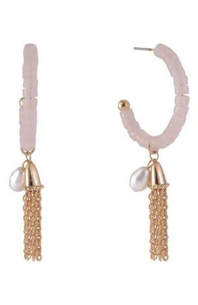 Rachel Rachel Roy Rose Quartz Beaded Hoop Faux Pearl Drop Earrings In Pink