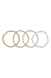 Rachel Rachel Roy Set Of 4 Faux Pearl & Beaded Stretch Bracelets In Gold