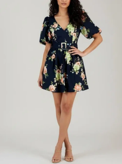 Rachel Rachel Roy Valeria Puff Sleeve Belted Mini Dress In Blue