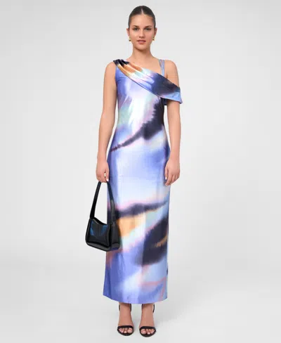 Rachel Rachel Roy Women's Asymmetrical Knit Satin Midi Dress In Blue
