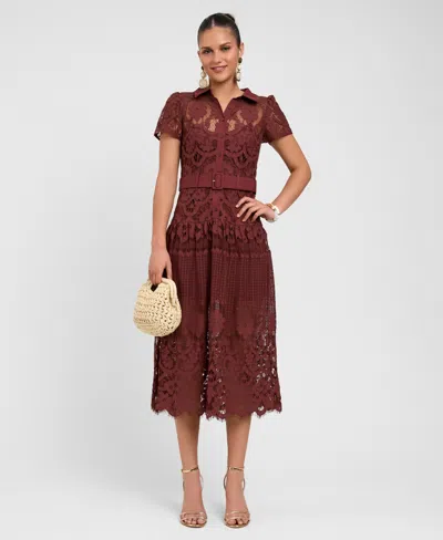 Rachel Rachel Roy Women's Jolene Collared Lace Midi Dress In Burgundy