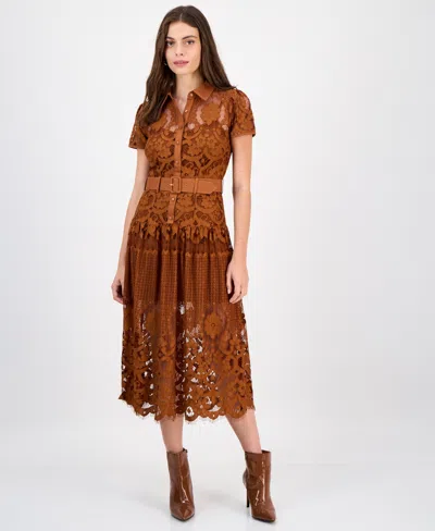 Rachel Rachel Roy Women's Jolene Collared Lace Midi Dress In Brown
