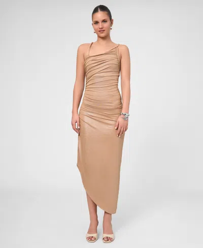 Rachel Rachel Roy Women's Metallic Ruched Midi Dress In Nude