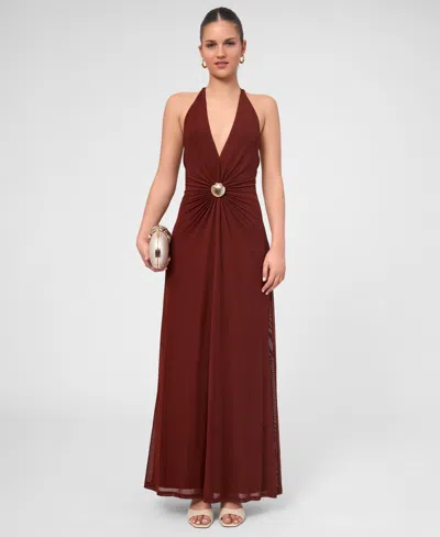 Rachel Rachel Roy Sabella Mesh Halter Maxi Dress In Burgundy