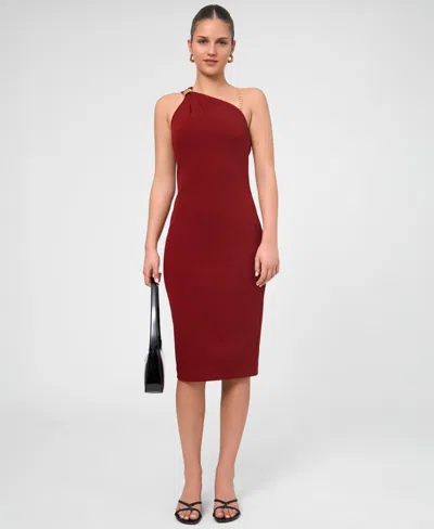Rachel Rachel Roy Sia One Shoulder Chain Strap Midi Dress In Burgundy