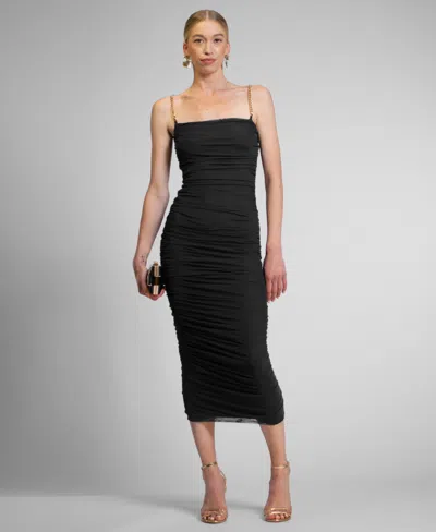 Rachel Rachel Roy Women's Sivon Mesh Square Neck Midi Dress In Black