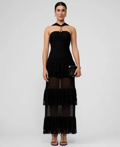 Rachel Rachel Roy Women's Solana Mesh Tiered Long Dress In Black