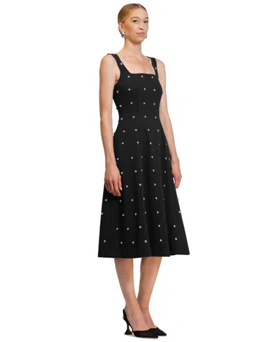 Rachel Rachel Roy Women's Zahra Nailhead Trim Square Neck Midi Dress In Black