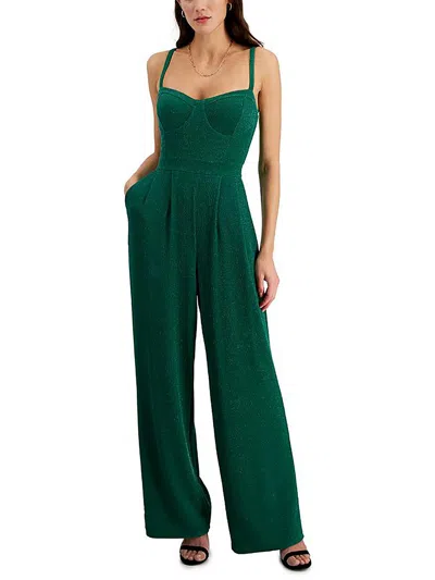 Rachel Rachel Roy Womens Metallic Corset Seamed Jumpsuit In Fir Green