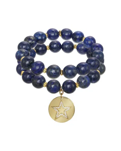 Rachel Reinhardt 14k Gold Filled Blue Lapis Cz Star Pendant Bracelet