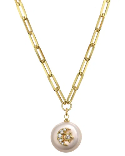 Rachel Reinhardt 14k Over Silver 18-20mm Pearl & Cz Paperclip Chain Necklace