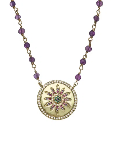 Rachel Reinhardt 14k Over Silver Amethyst Cz Pendant Necklace In Gold