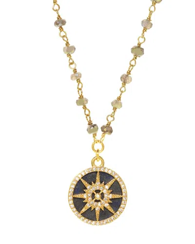 Rachel Reinhardt 14k Over Silver Blue Lapis Cz Compass Necklace In Gold
