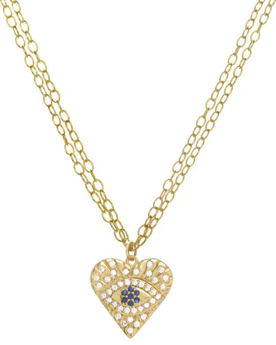 Rachel Reinhardt 14k Over Silver Cz Evil Eye Heart Necklace