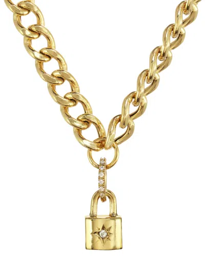 Rachel Reinhardt 14k Over Silver Cz Mini Padlock Pendant Necklace In Gold