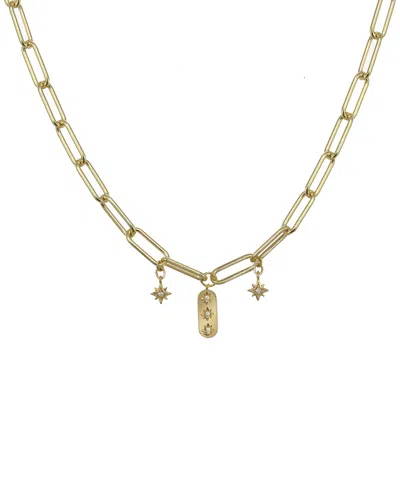 Rachel Reinhardt 14k Over Silver Cz Paperclip Necklace In Gold