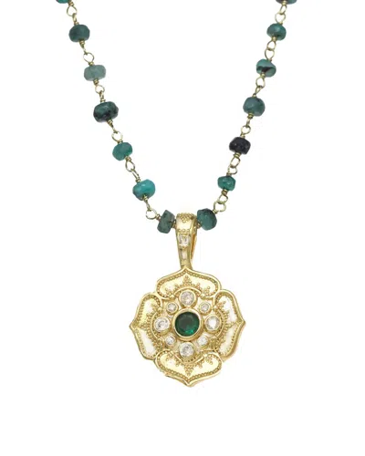 Rachel Reinhardt 14k Over Silver Emerald Cz Pendant Necklace In Gold