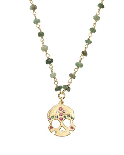 Rachel Reinhardt 14k Over Silver Emerald Cz Skull Pendant Necklace In Gold