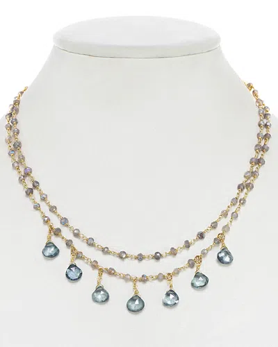 Rachel Reinhardt 14k Over Silver Gemstone Drop Necklace In Gold
