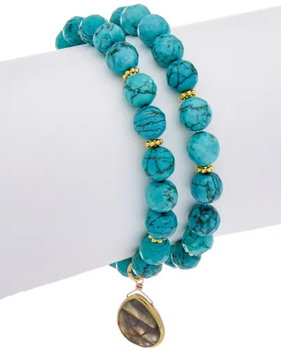 Rachel Reinhardt 14k Over Silver Gemstone Stretch Bracelet In Brown